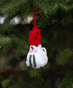 Glob de Crăciun cu pisică grasă, model handmade, pictat manual, decor festiv de sărbători